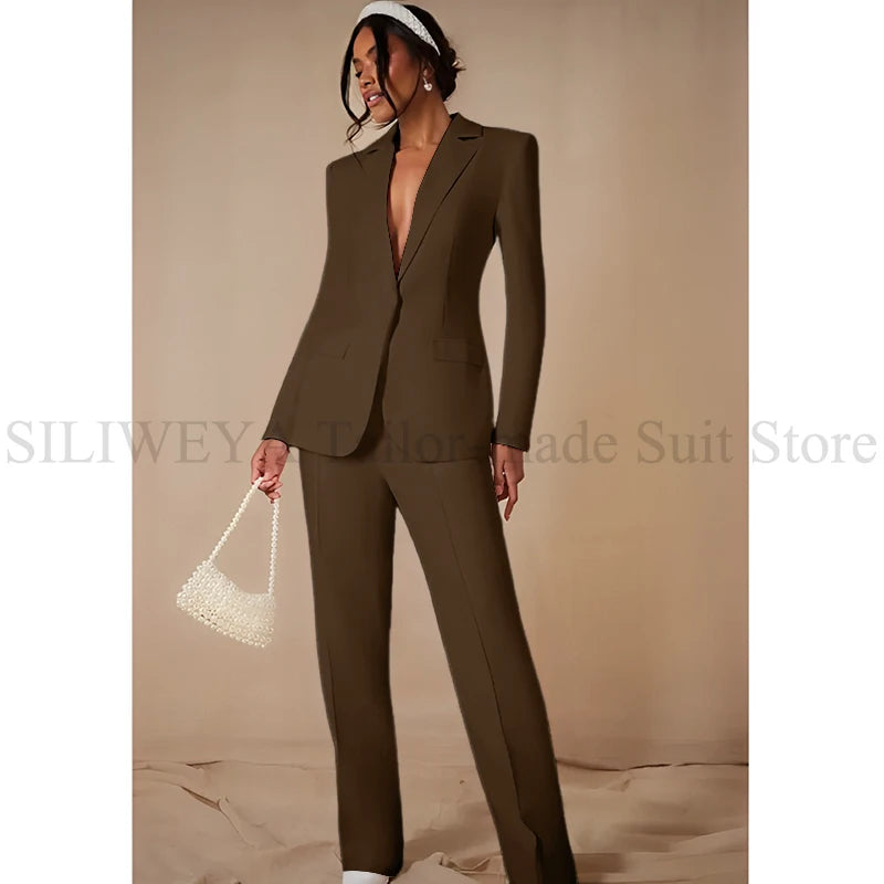 Luxury White Women's Clothing Single Breasted 2 Pieces Jacket Pants Female Suits Office Banquet Party Lady's Blazers Sets