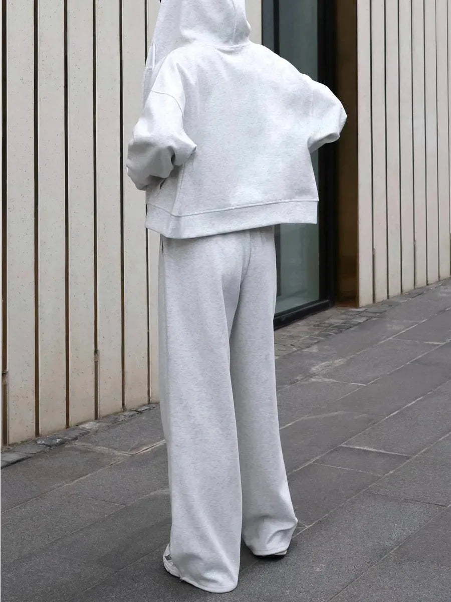 FSMG Casual Hooded Zippers Sweatshirts Pants Set Long Sleeved Cardigan Lace-up Sportswear Two Pieces Set Female Tracksuit Suit