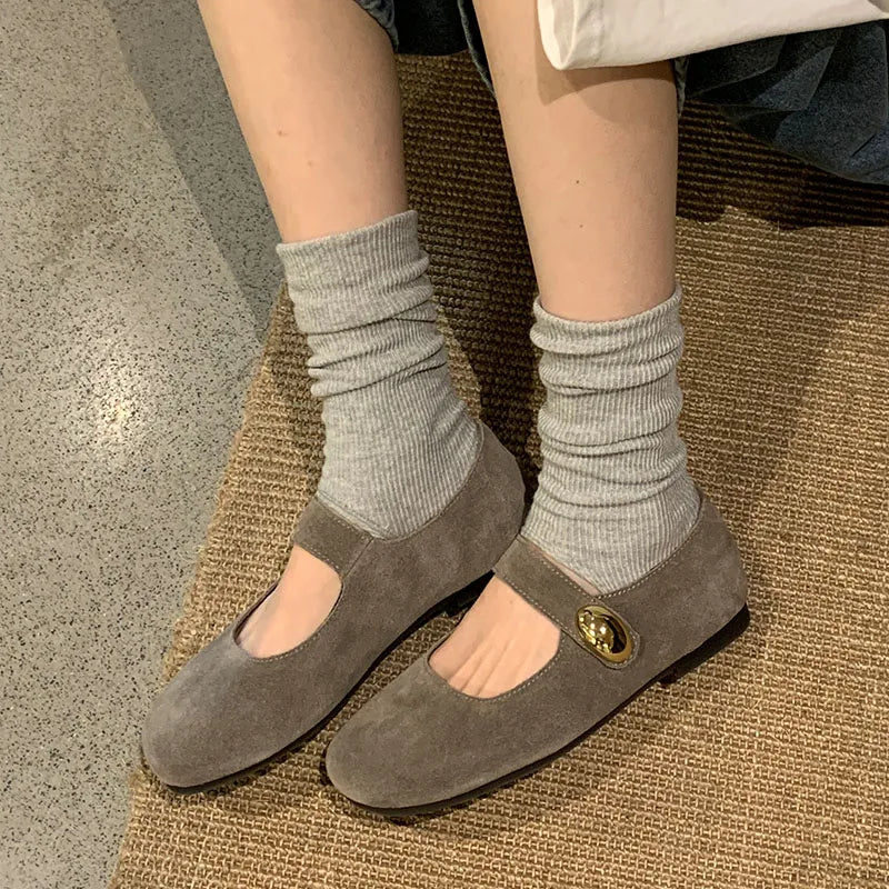 2025 New Fashion Metal Ladies Mary Janes Flats Shoes Casual Female Soft Footwear Shallow Women Flats Lolita Shoes