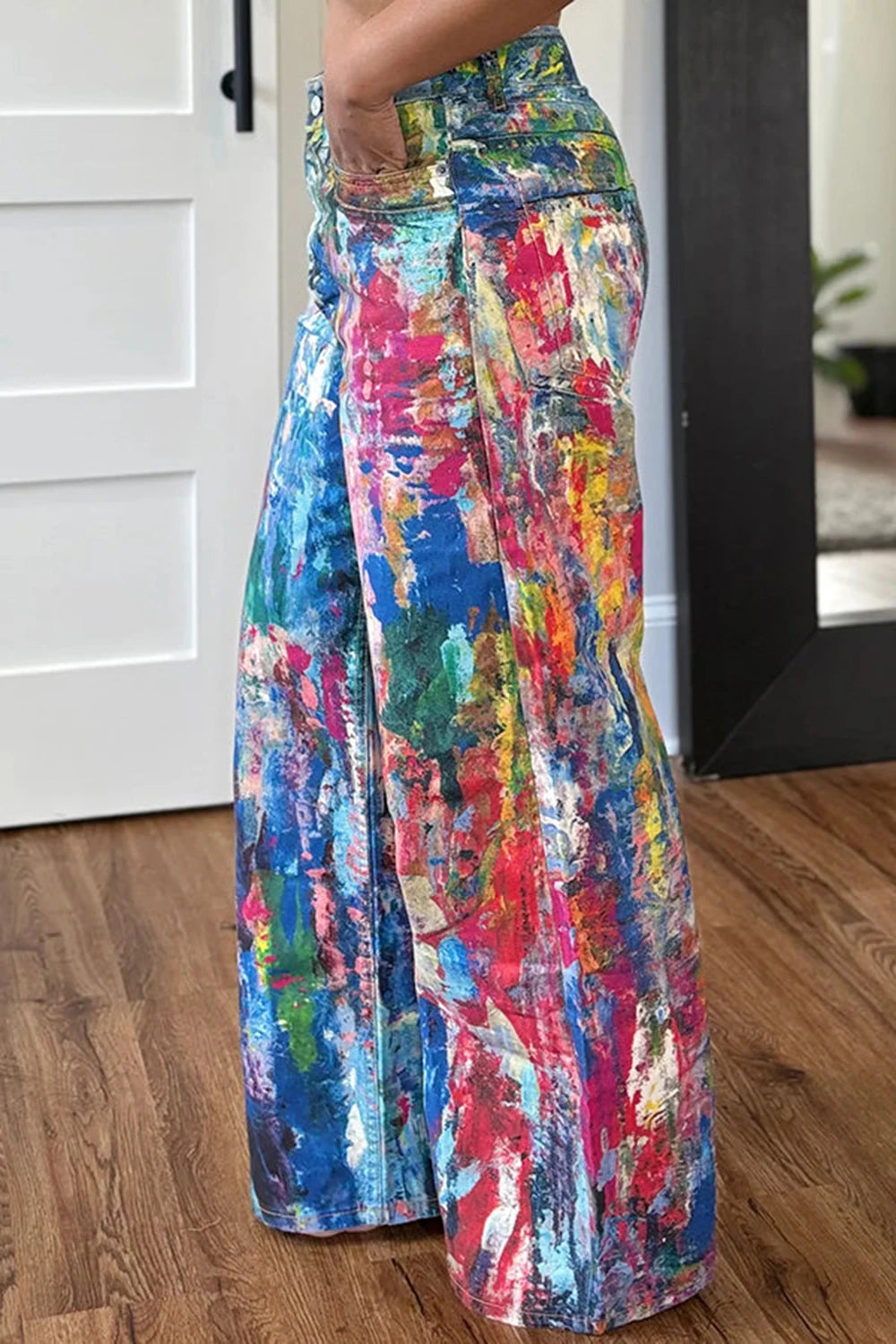 Plus Size Festival Multicolor Graphic Pocket Denim Straight Leg Jeans