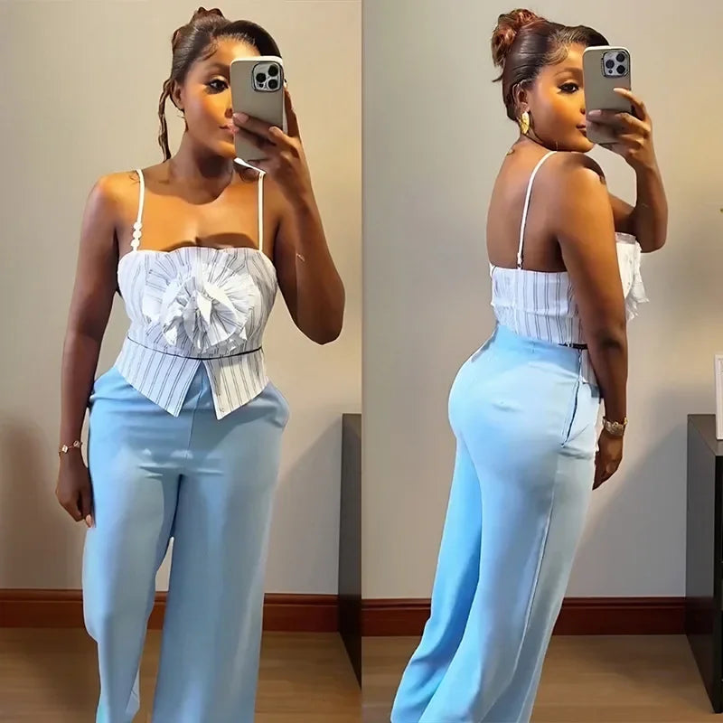 2 Piece African Clothes for Women Summer Sexy African Sleeveless Top Long Pant Matching Sets Dashiki African Clothing Outfits