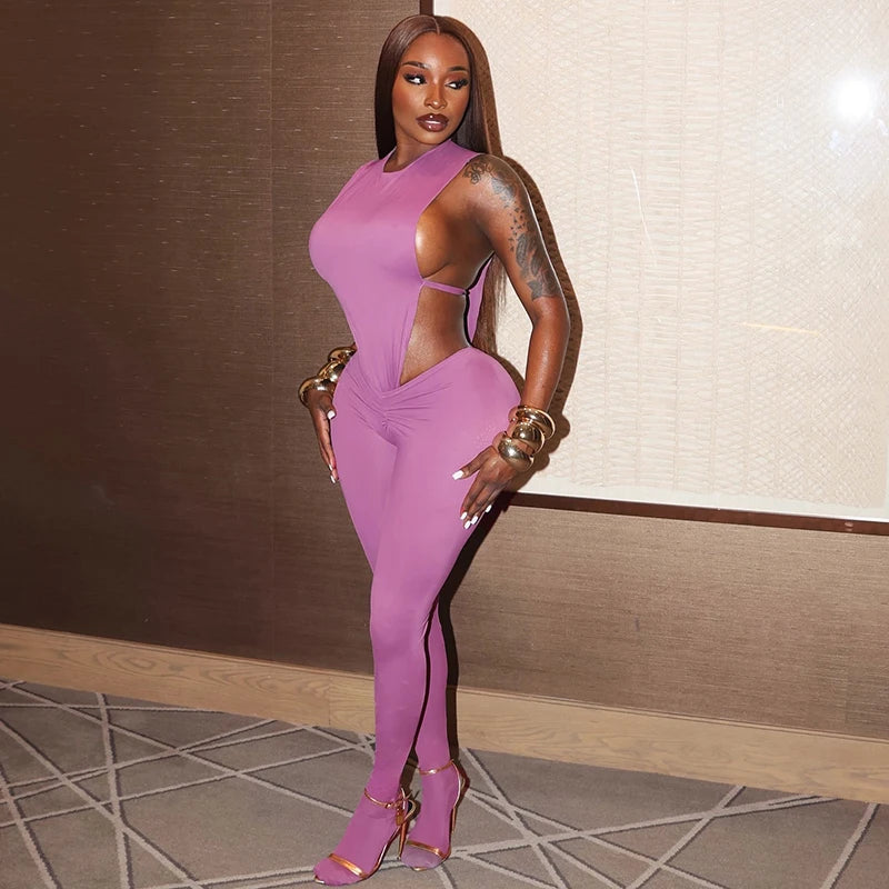 Weird Puss Sexy Women Tracksuit 2 Piece Set Sleeveless Side Split Bodysuit+Ruched Foot Leggings Matching Hipster Street Outfits