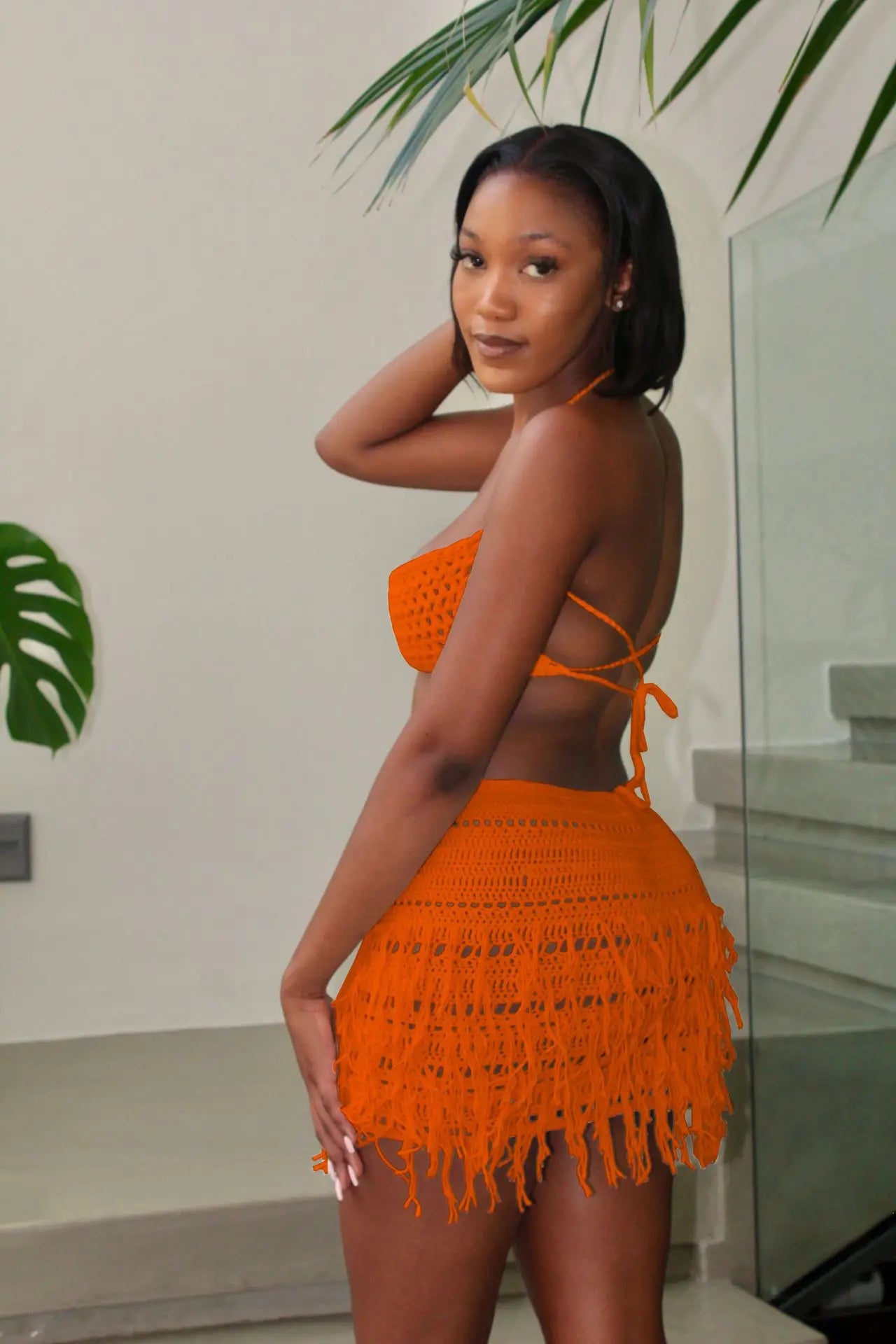CM.YAYA Beach Holiday Knit Crochet Tassel Women Two 2 Piece Set Outfits Bra Top and Mini Skirt Suit 2024 INS Street Dress Set