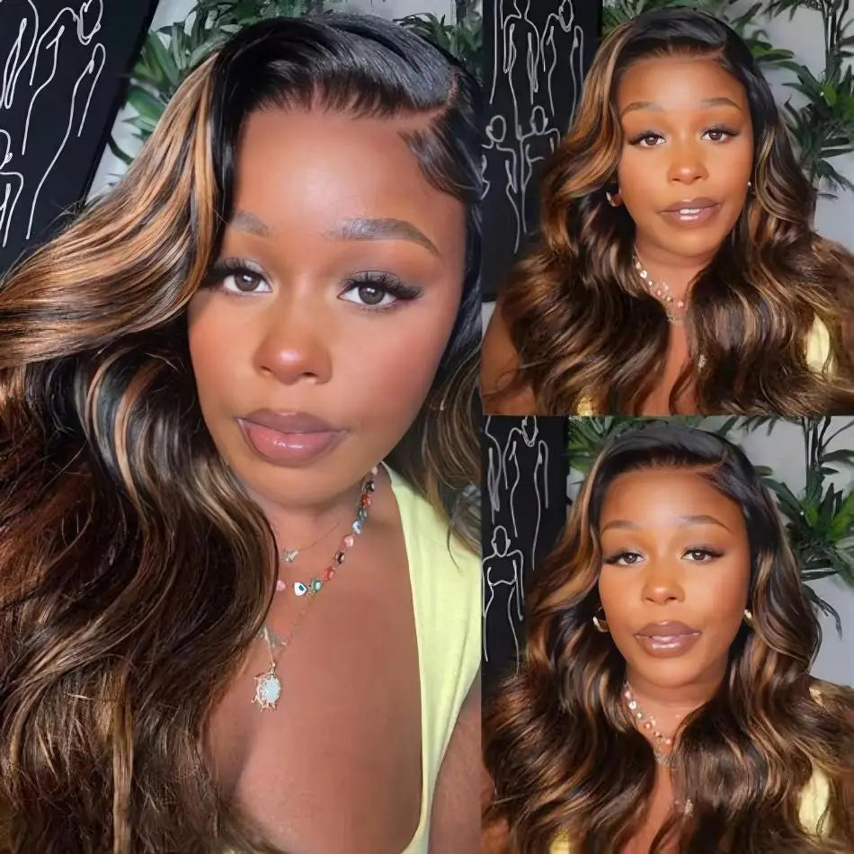 Body Wave Highlight Ombre Colored 13X4 Lace Front Wig Human Hair 1B/30 Black Brown 13X6 Lace Frontal Brazilian Wig For Women
