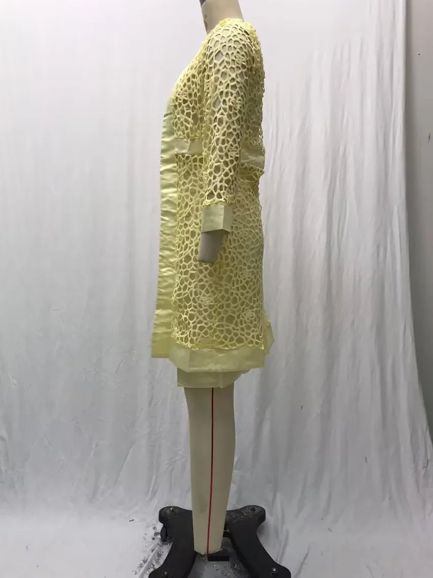 2025 Women's Lace Open Cardigan Dress Two-Piece Outfit Popular Wish Elegant Style Chinese Origin Fashionable Female Clothing