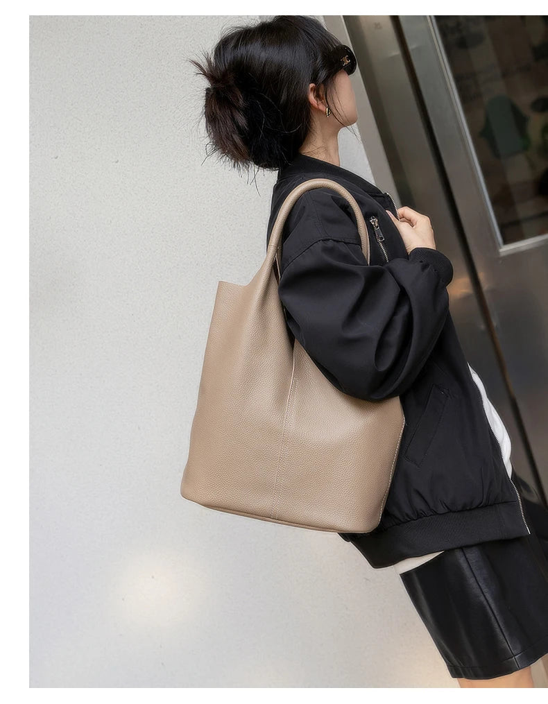 Bucket Bag Ladies Luxury Women Tote Bag Casual Genuine Cow Leather Shoulder Bags ladies Tote Handbags Big Shopper Bag for Female