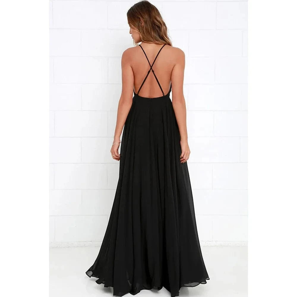 Fashion Women Summer Sleeveless Strap O neck Boho Dress Casual Long Maxi Evening Party Beach Backless Dress Sundress