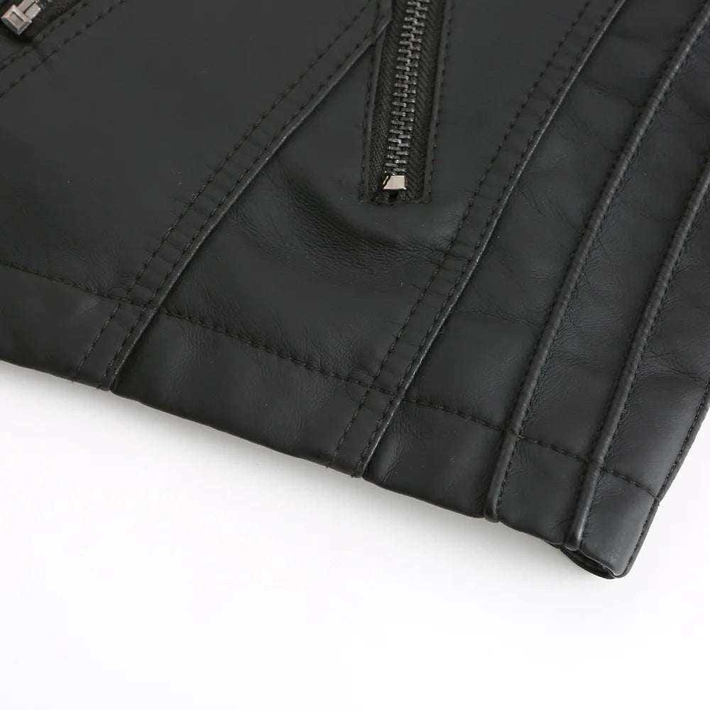 Spring Autumn Leather Jacket Women Slim Fit Motor Biker PU Leather Short Coat Stand Collar Ladies Zipper Outerwear 2024 New