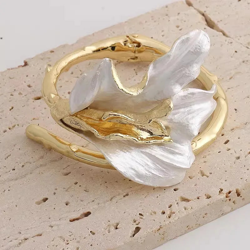 Gold Tone Flower Necklace And Cuff Bracelet Set for Women