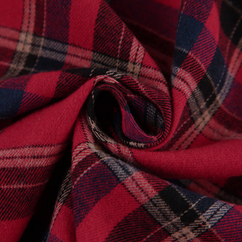 FSMG-Versatile Plaid Shirt For Women, Red Bright Grid, Oversized Blouse, Leisure And Fashionable Top, Spring And Autumn Seasons