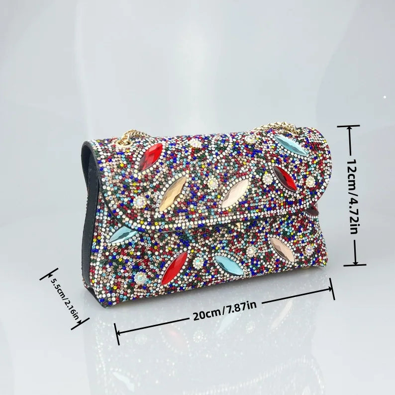 New Cross-Border High-End Feel Large Brick Socialite Style Diamond Underarm Handbag Embroidered Color Diamond Chain Chinese Dres