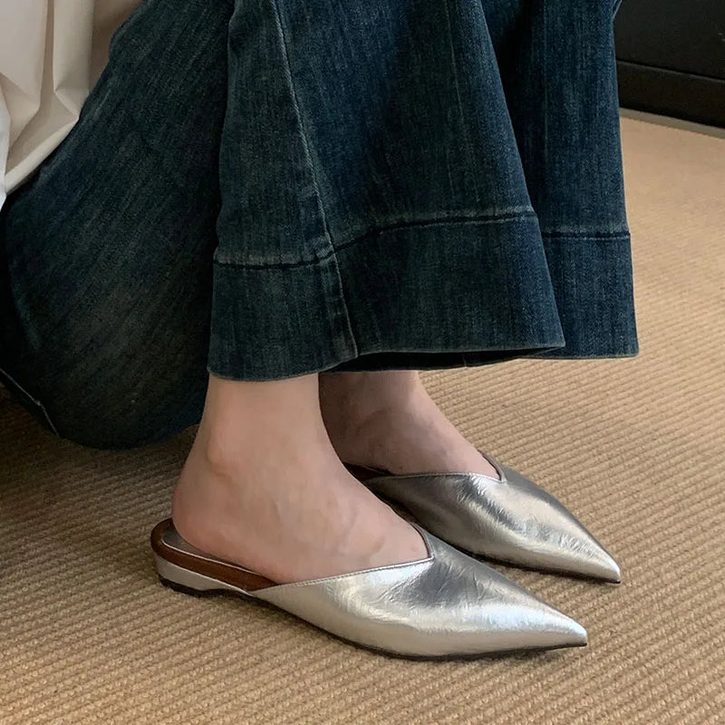 Summer Spring Luxury Flats Ladies Slippers Female Slides Sandals Shoes Fashion Pointed Toe Flats Slippers Shoes For Women Mules