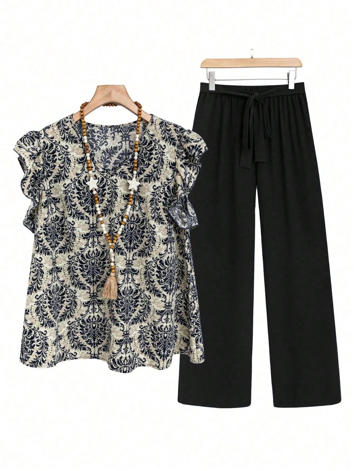 Casual 2 Piece Sets Women Outfit 2025 Summer Fashion Sleeveless Floral Print V-neck Shirts Tops And Pant Sets Elegant Suit