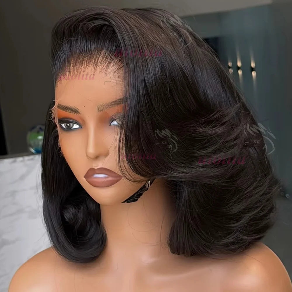 Layered Cut Straight Bob Wig Natural Color Lace Closure Wig Wear and Go 4x4/13x4 Glueless Wig Free Part Minimalist Lace Bob Wig