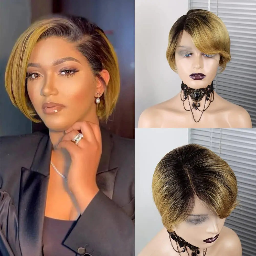 Pixie Cut Wig Human Hair Wigs Short Bob Perruque Bresillienne 13X4X1 Transparent Lace Wig Straight Human Hair