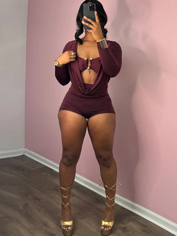 Weird Puss Sexy Women Swing Collar Romper+Metal buckle Bra Hipster Midnight Party Coquette New Spring Trend Workout Playsuits