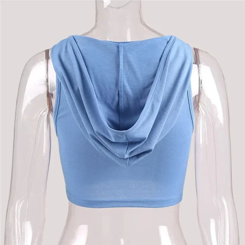 Womens Short Sports Tops Summer Sexy Hooded Sports Bra Sleeveless Tank Skinny Quick Dry Running Fitness Short Top