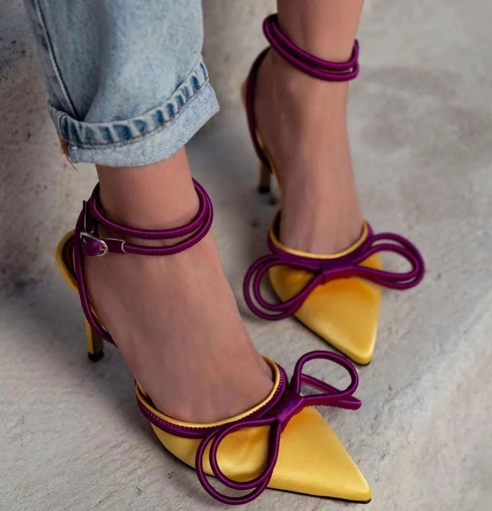 Satin Bow Slingback Stiletto Heels