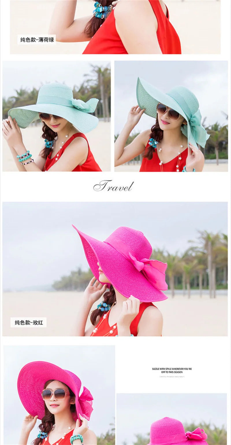 Hat Big-brimmed Cool Hat Women's Summer Sun Visor Sun-Proof Foldable Straw Hat UV-Proof Beach Sun Hat Summer Face Covering