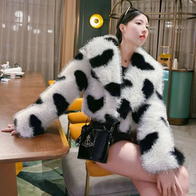 Fur Coat Women's Jacket Navy Collar Love Clothing 2025 Autumn Winter