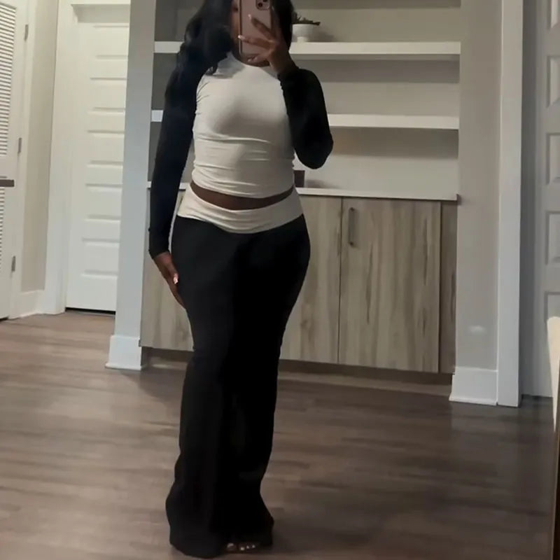 Sporty Casual Tracksuit Sets Womens Clothing 2 Pieces Set Active Wear Long Sleeve Top and Flare Pants Joggers Workout Sweatsuits