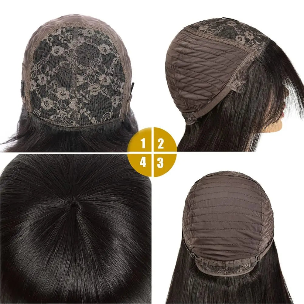 Human Hair Short Bob Wigs With Bangs Straight Hair Fringe Bob Wig for Women #4 Chocolate Brown #99j Dark Red Full Machine Wigs