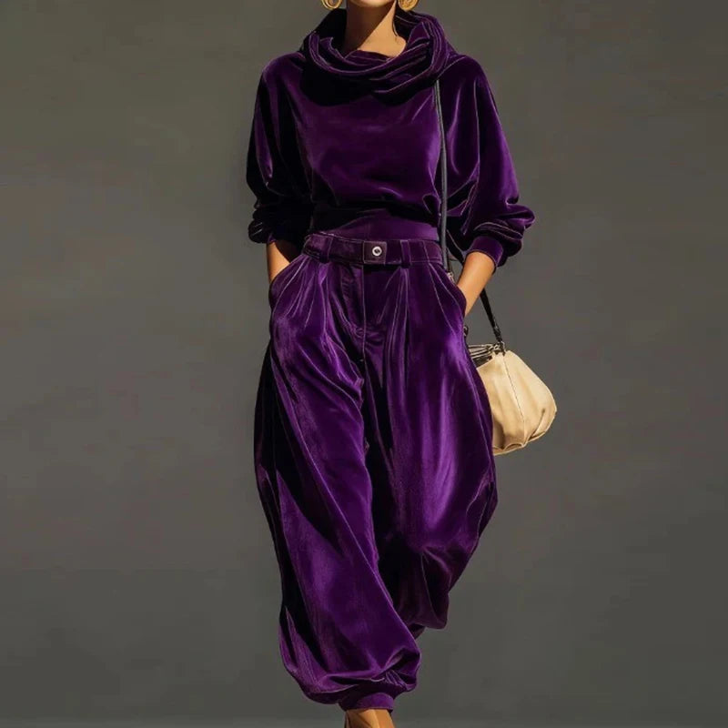 Loose Hooded Patchwork Two Piece Pants Set for Women