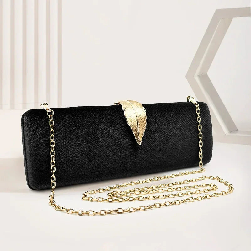 2025 Luxury Velvet Evening Clutch Bag Crystal Leaf Clasp Chain Handheld Purse for Gala Dinners Weddings Cocktail Parties