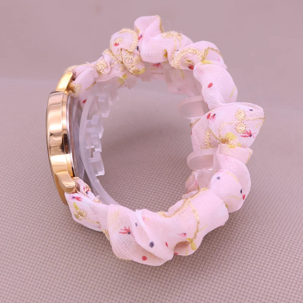 Rose Flower Japan Quartz Lady Women's Watch Elegant Lattice Fashion Hour Bracelet Elastic Watch Band Girl's Gift Julius No Box