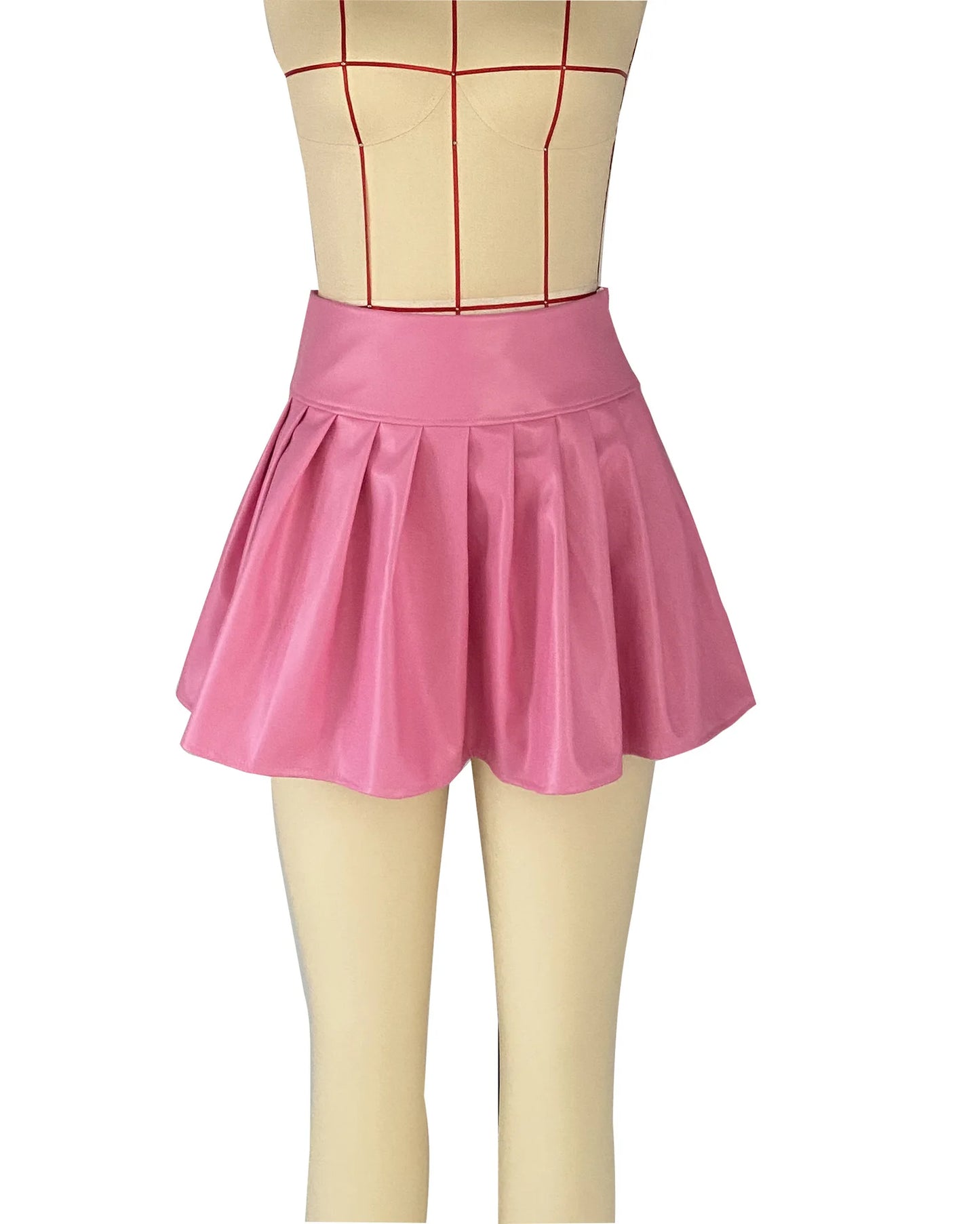 CM.YAYA 2024 Summer Women PU Leather Sexy Pleated Mini Skirt Street Sute Girl Holiday basic Zipper Night Party Club Skirts