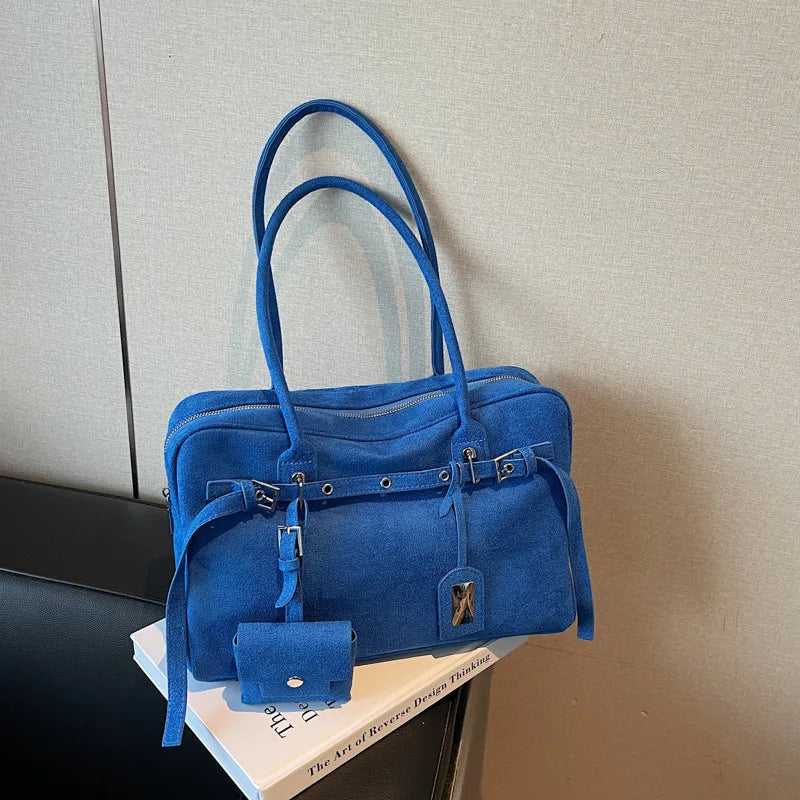 Retro Suede Square Handbag Fashion Versatile High-quality Texture Underarm Bag Exquisite Hardware Design Work Commute Tote Bag