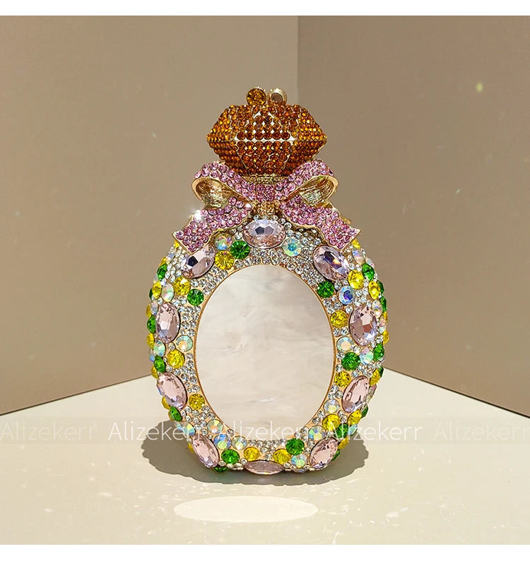 Alizekerr Perfume Bottle Crystal Evening Bags Women Gorgeous Boutique Bow Diamond Metal Clutch Purses And Handbags Wedding Party