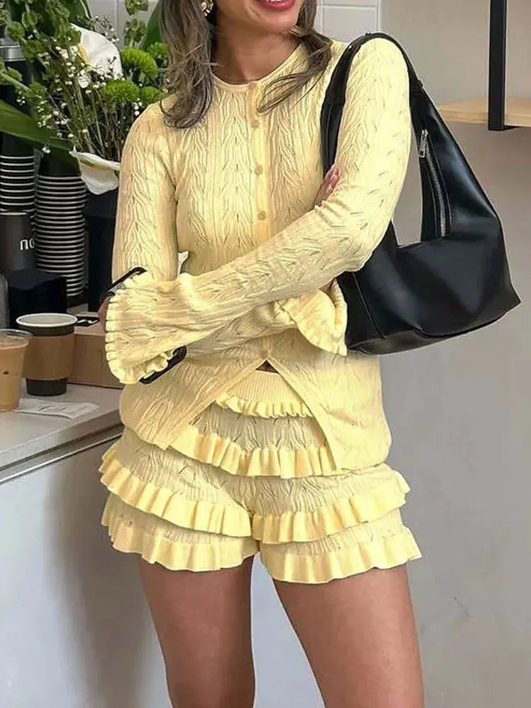 Ruffled Patchwork Knit Set