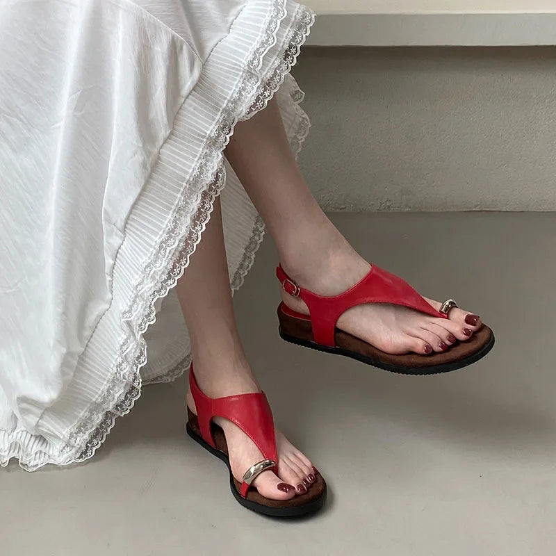 Spring Summer Fashion Metal Ladies Wedges Sandals Shoes Female Buckle Strap Women Wedges Sandals Heeled Shoes Flip flops