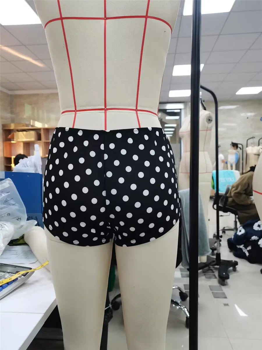 Women Dot Print Mini Shorts Low Rise Tight Shorts Ladies Casual Short Pants for Summer Streetwear Loungewear Sleep Bottoms Y2K