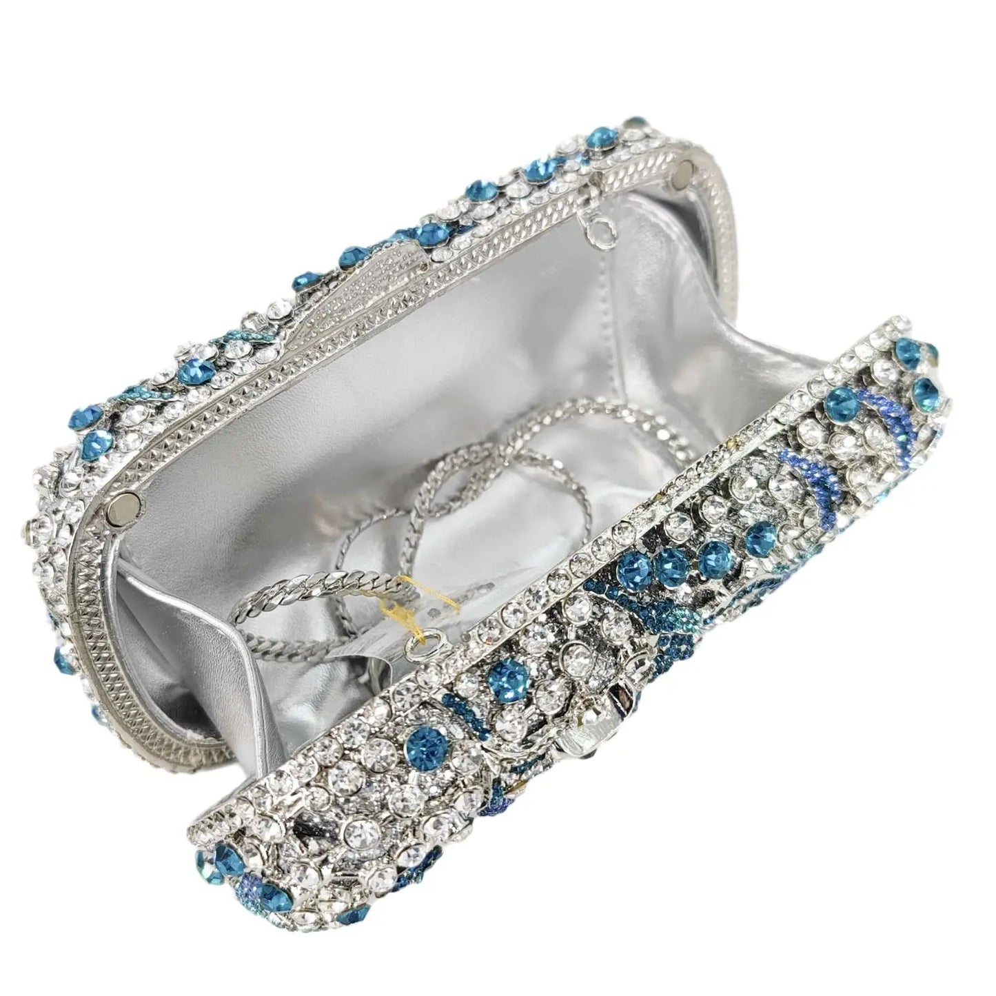 Boutique De FGG Light Blue Spahire Bird & Flower Women Crystal Clutch Evening Bags Wedding Bridal Animal Rhinestone Handbags