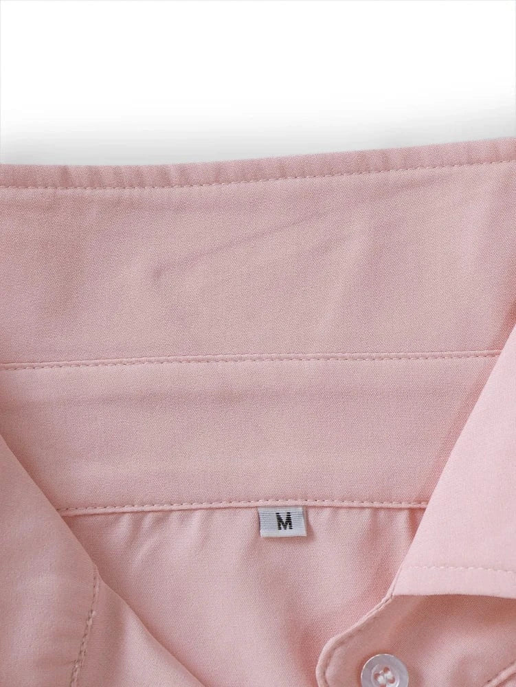 2025 Spring and summer new Women's solid colour basic shirt Single row of buttons High collar Pink Office Home Cardigan Polyest