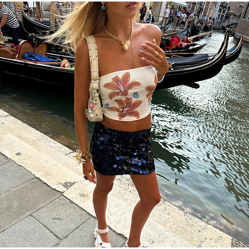 Y2k Sparkle Glitter Sequin Women's Mini Skirts High Waist Sequin Short Skirt Female 2025 Spring Summer Fashion Club Party Wears