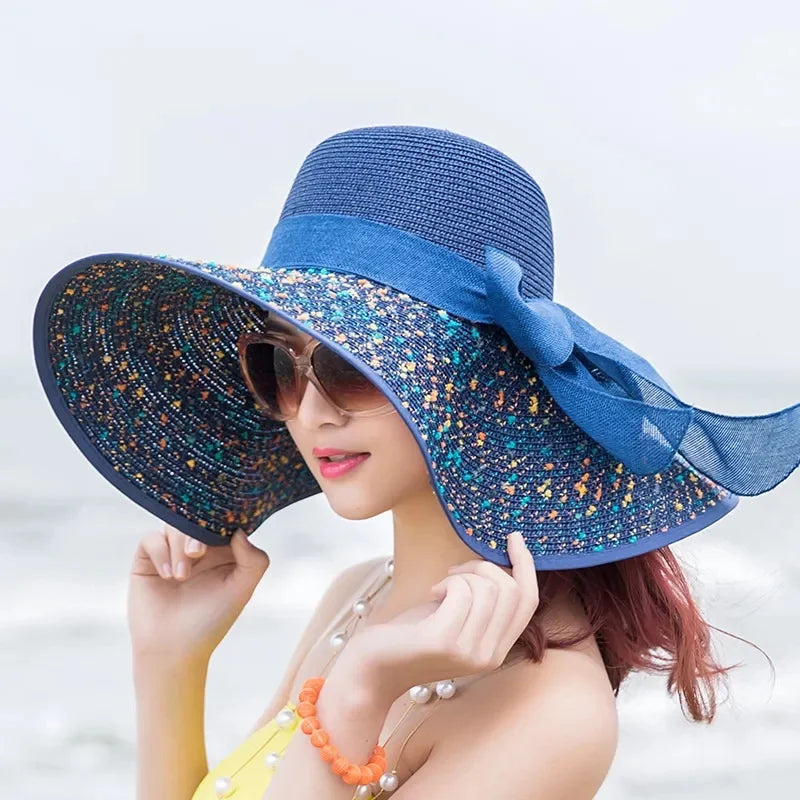 Hat Big-brimmed Cool Hat Women's Summer Sun Visor Sun-Proof Foldable Straw Hat UV-Proof Beach Sun Hat Summer Face Covering