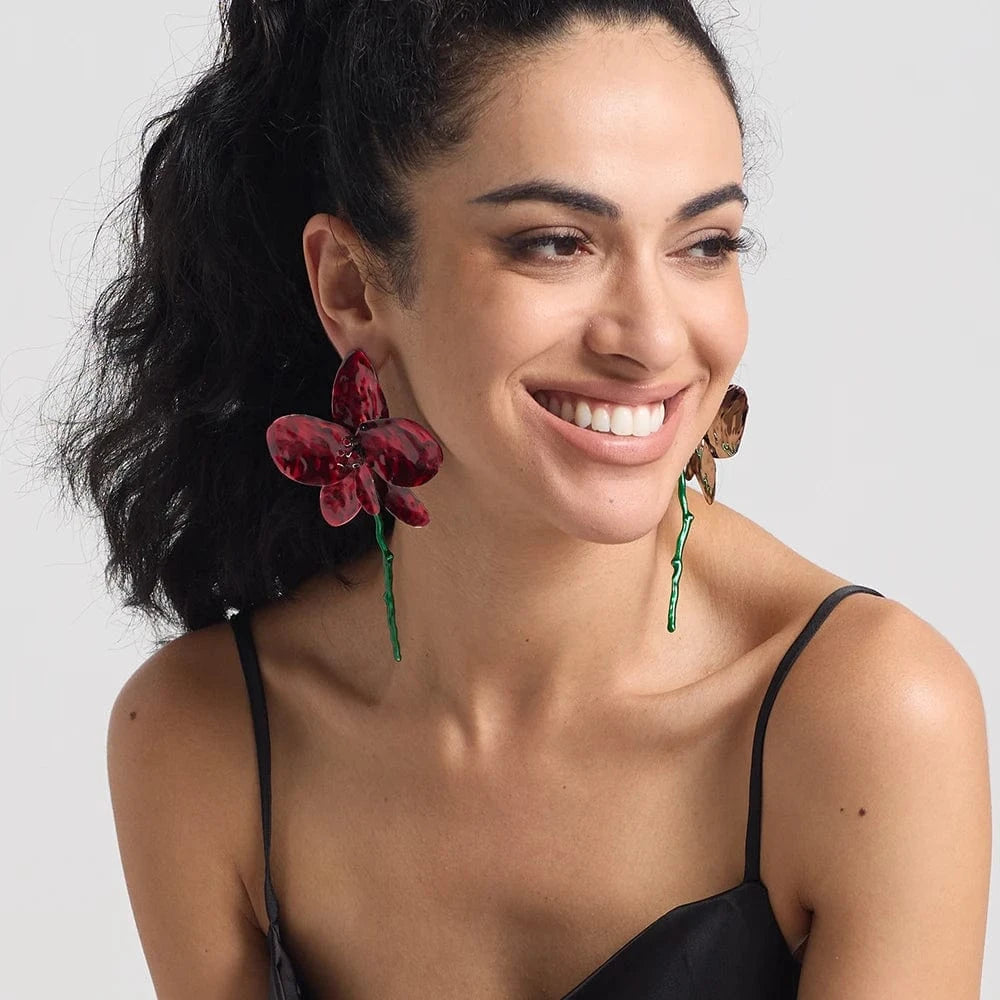 New Arrival Exaggerated Large Red Flower Drop Earrings High-Quality Trendy Long Earrings For Women Statement Jewelry Accessories