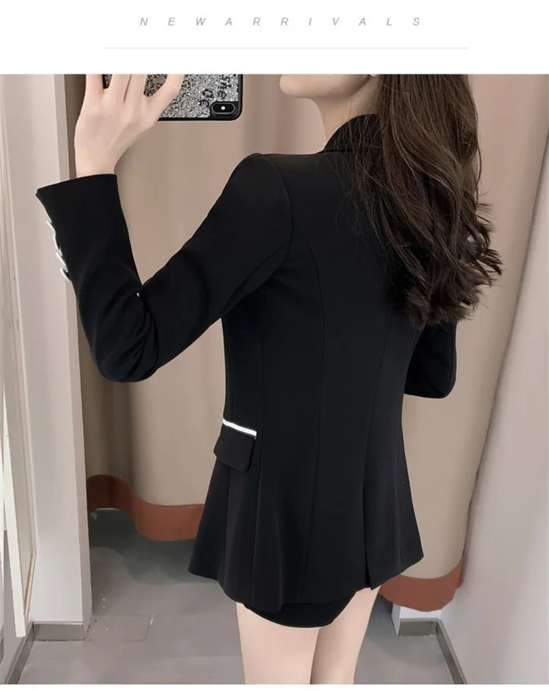 High-Quality Black Suit Jacket Women's 2022 Autumn Blazer Design Sense Of Contrast Color Lady Clothes Women's Trench Coat Spring