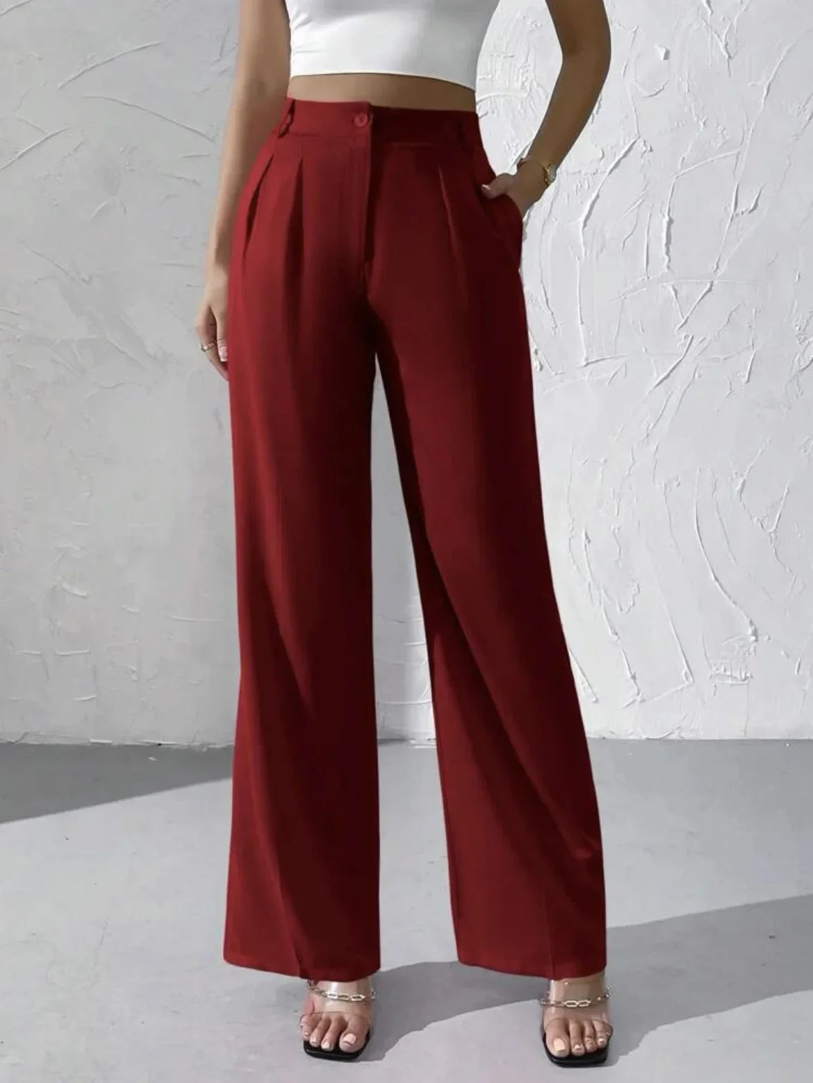 Elegant Pure Color Draped Wide Leg Suit Pants for Women High Waist Long Trousers Fashionable Business Casual Loose Fit