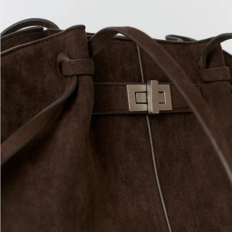 Structured Suede Trapezoid Tote Bag
