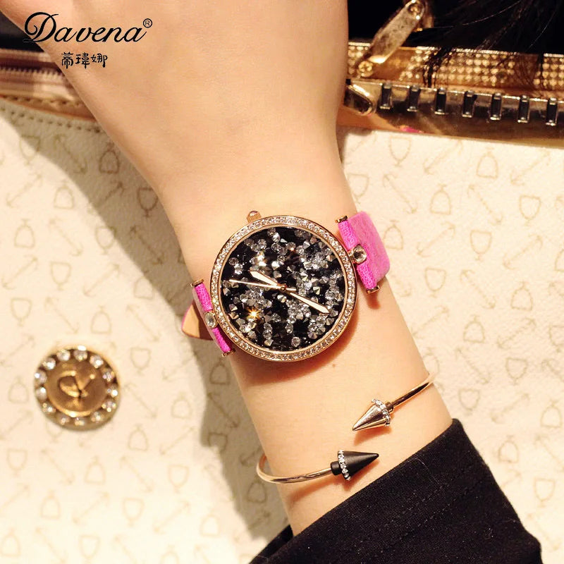 Luxury Unicorn Melissa Women's Watch Rhinestone Crystal Fashion Hour Real Leather Bracelet Clock Girl's Birthday Gift Box