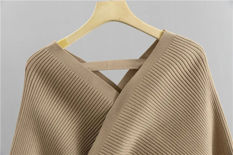2 Piece Sets Women Knitting Outfits V Neck Pullover Sweater Pockets Drawstring Pencil Pants Slim Fit Suit Casual Knit Ensemble