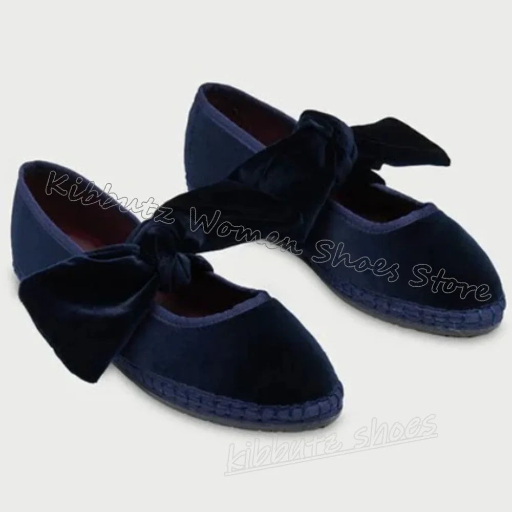 Velvet Bows Pumps Knots Solid Color Slip-On Round Toe Flat with Novelty Fashion Luxury Elegant Comfortable Sexy Women Shoes New