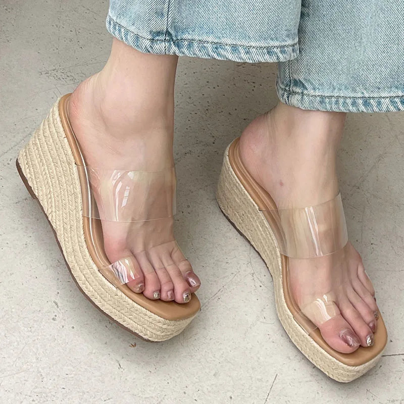 2025 Platform Ladies Wedges Slides Slippers Shoes Female Pumps Shoes Fashion Transparent Footwear Women Wedges Slippers Big Size