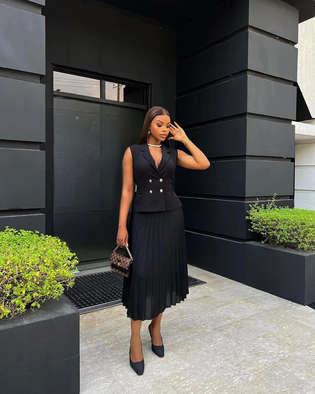CM.YAYA Street OL Work Women's Set Sleeveless Vest Tops and Pleated Skirts Suit 2024 Summer INS Two 2 Piece Set Outfit Tracksuit