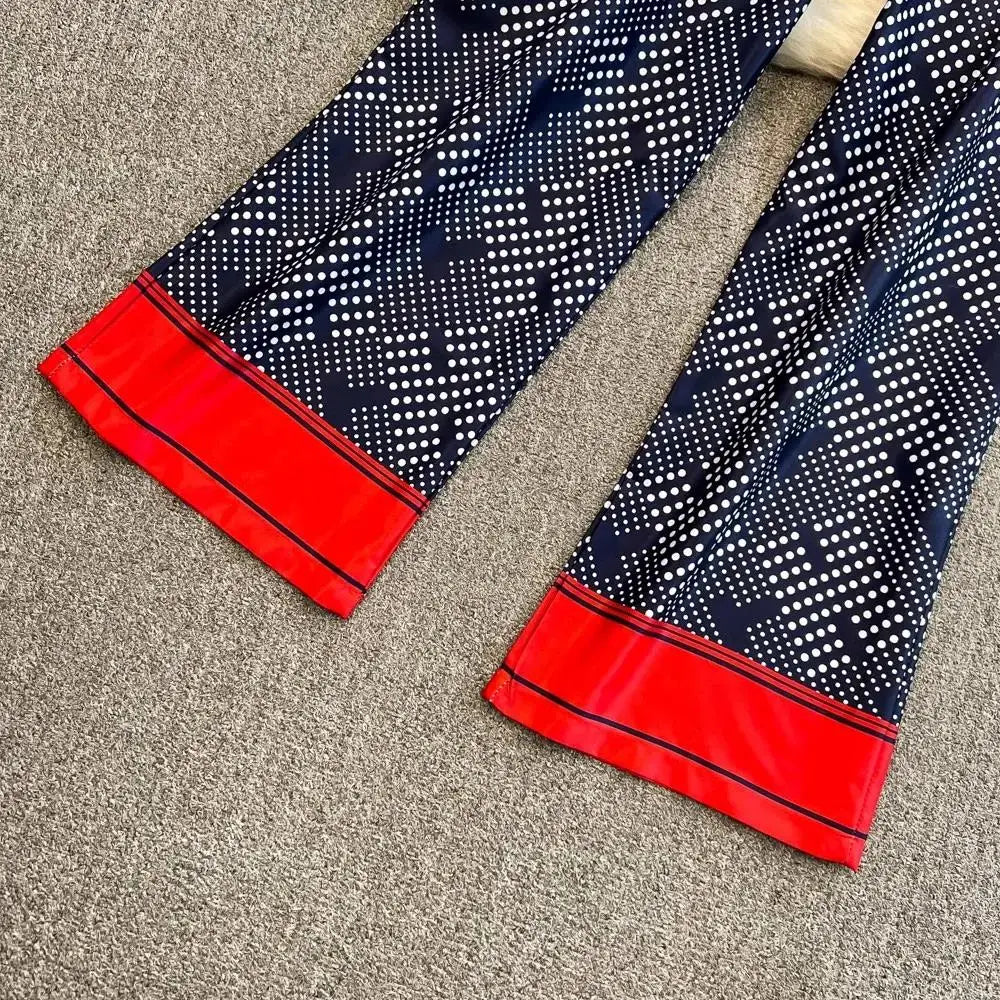 Women Contrast Dot Print V-Neck Loose Lace Up Top+Elastic Waist Wide Leg Pant Suit Autumn Fashion Kimono Cardigan Two Piece Set