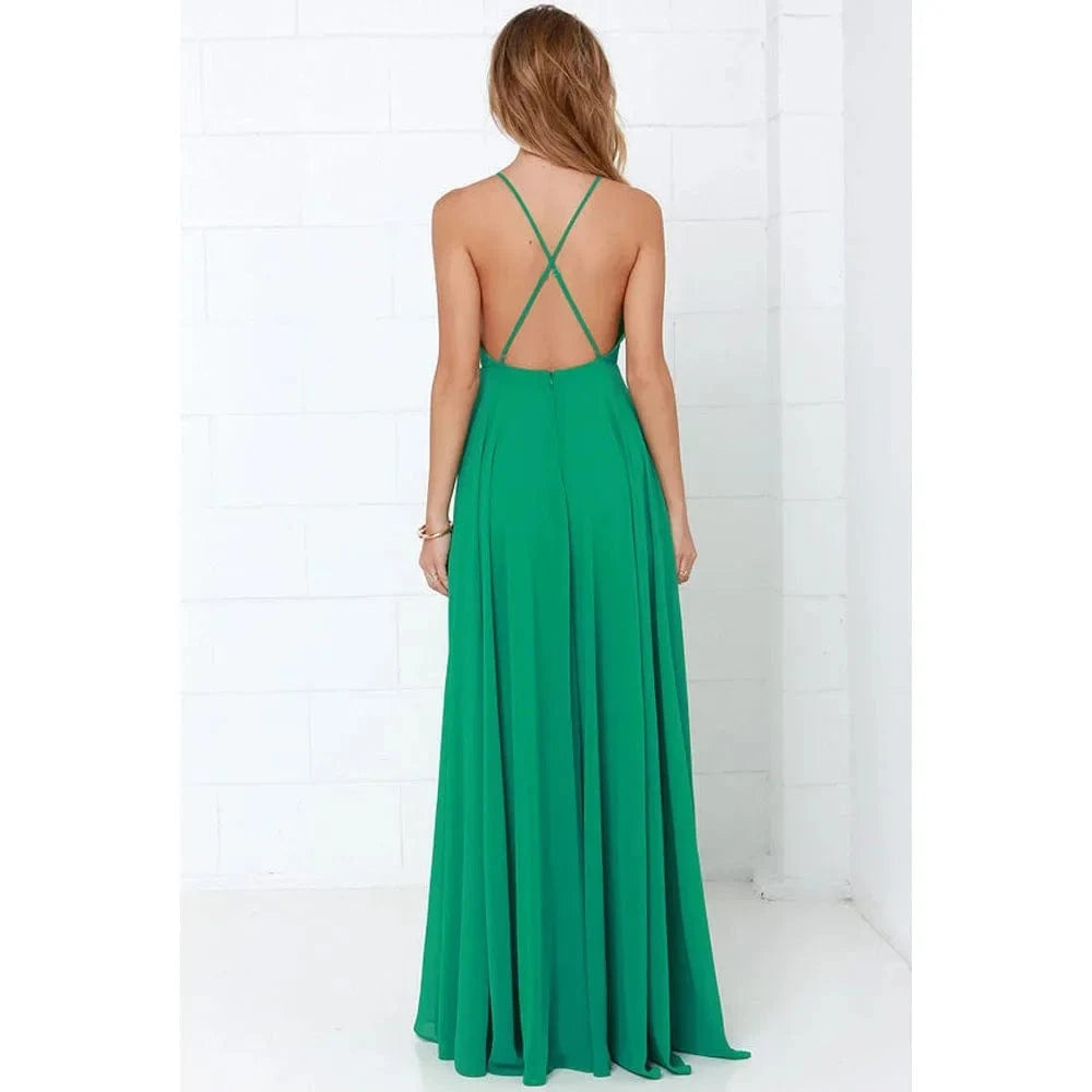 Fashion Women Summer Sleeveless Strap O neck Boho Dress Casual Long Maxi Evening Party Beach Backless Dress Sundress